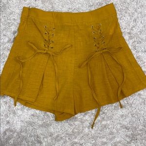 Shein Mustard Lace Up Flowy Shorts!
